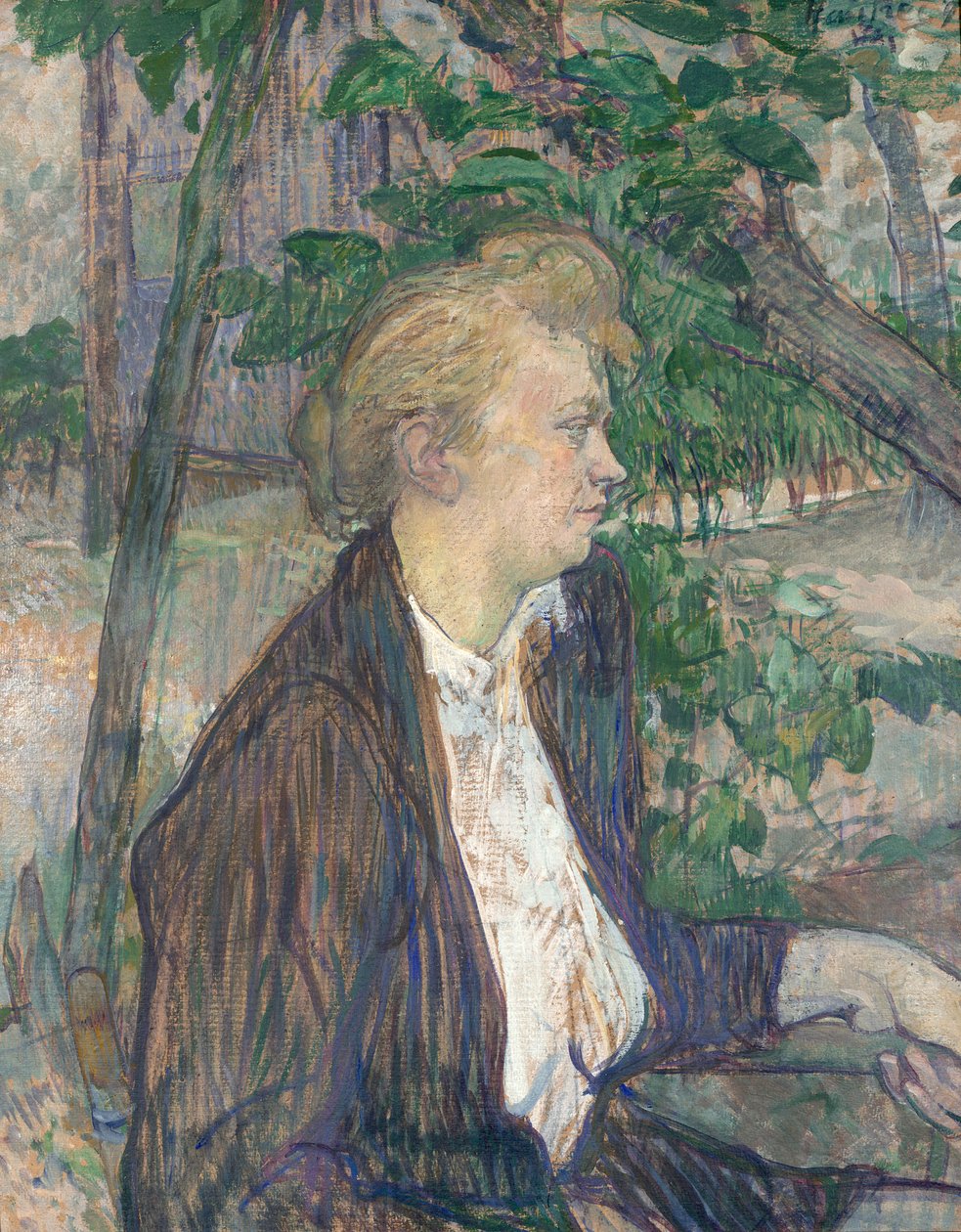 Frau im Garten sitzend von Henri de Toulouse Lautrec