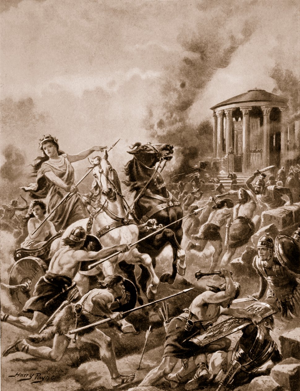 Boadiceas Angriff auf Camulodunum, 60 n. Chr., Illustration aus 