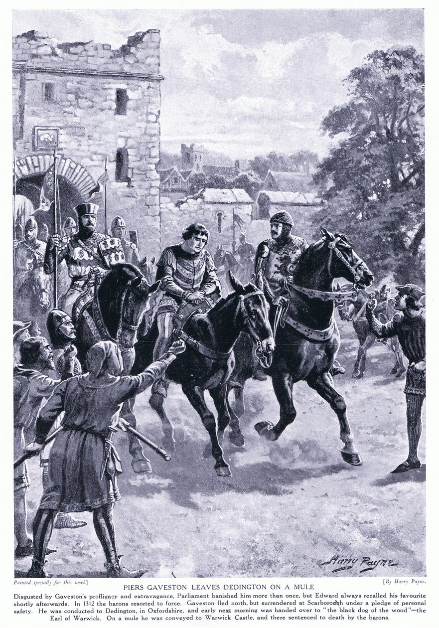 Piers Gaveston verlässt Dedington auf einem Maultier, 1312 n. Chr., 1920er Jahre von Henry A. Payne