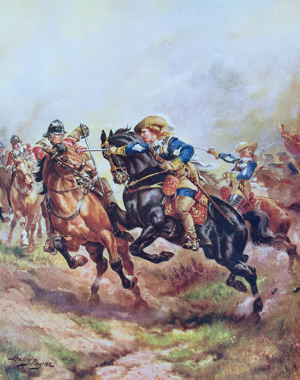 Prinz Ruperts Kavallerie greift bei Edgehill an, Illustration aus Hutchinsons 