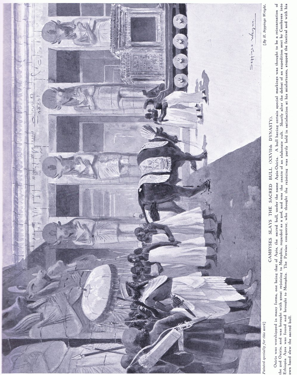 Cambyses tötet den heiligen Stier (XXVII. Dynastie), ca. 1920 von Henry Charles Seppings Wright