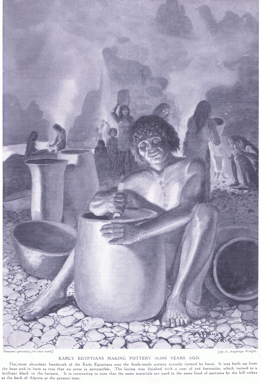 Früher Ägypter beim Töpfern vor 10.000 Jahren, ca. 1920 von Henry Charles Seppings Wright