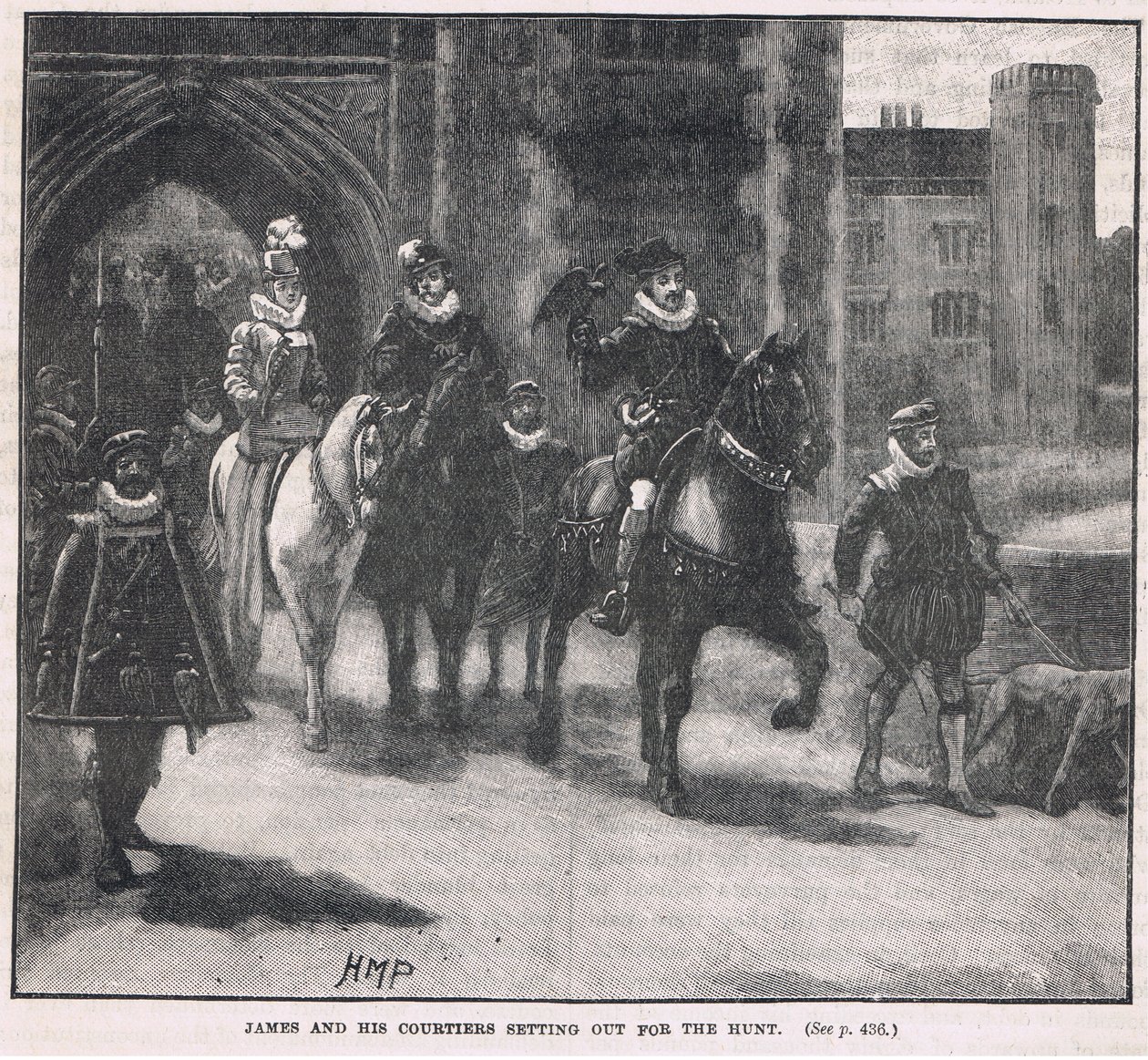 James und seine Höflinge auf dem Weg zur Jagd, 1608 von Henry Marriott Paget