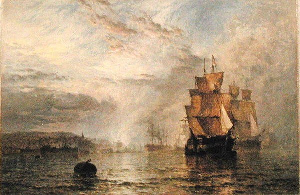 Schiffe in einer Flussmündung bei Abendflaute von Henry Dawson