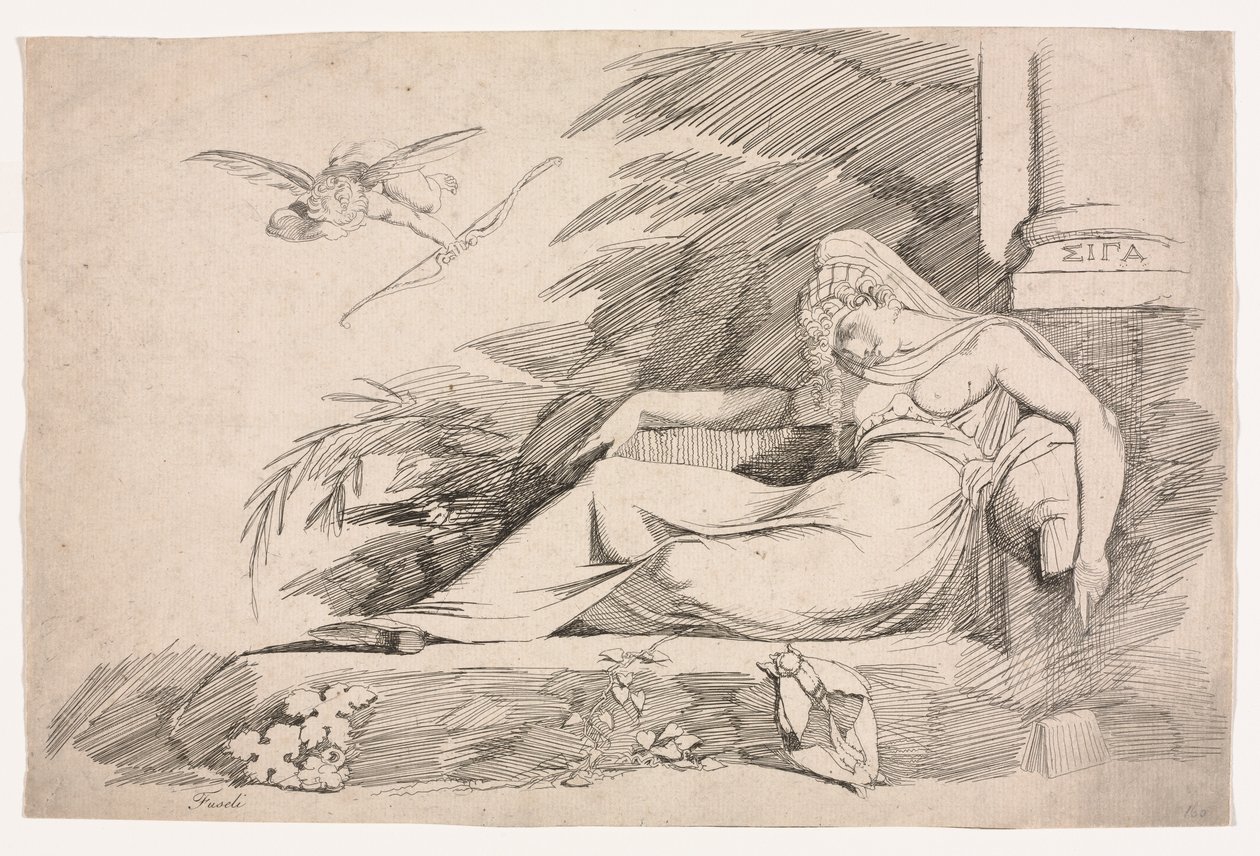 Schlafende Frau mit einem Amor, 1780-1790 von Johann Heinrich Füssli