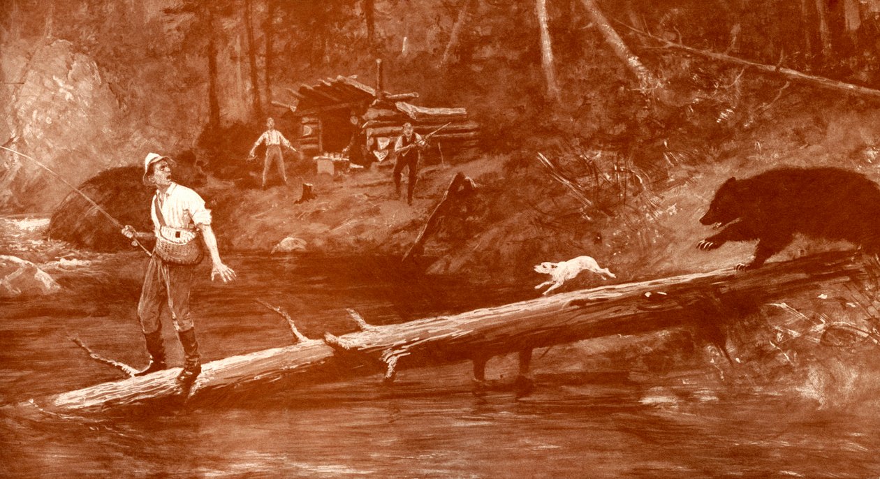 Bär nähert sich Fischern im Wald von Henry Marriott Paget