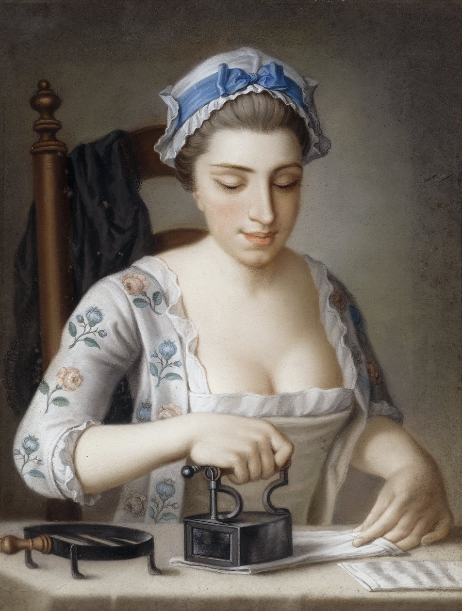 Ein Dienstmädchen bügelt von Henry Robert Morland