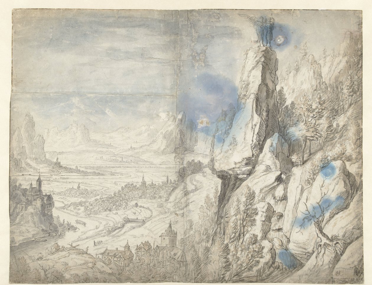 Weite Landschaft mit der Versuchung Christi von Herman Saftleven