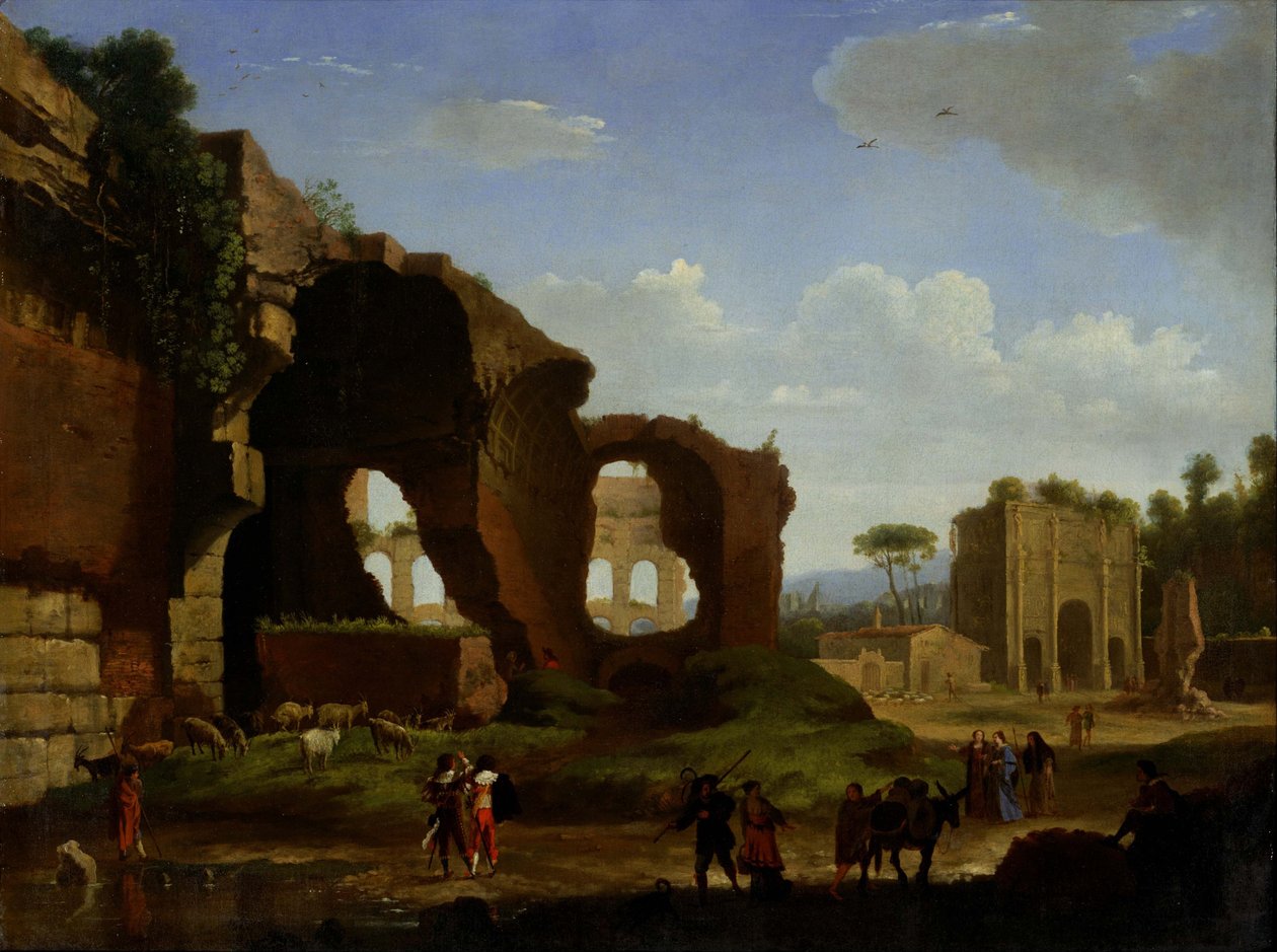 ヴィーナスとローマの神殿およびコンスタンティヌス凱旋門の見えるローマの景観 von Herman van Swanevelt