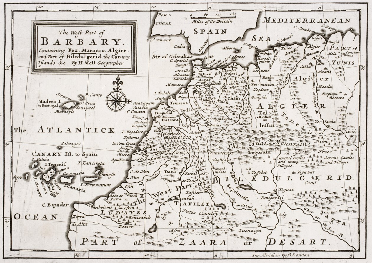 Karte des westlichen Teils von Barbary, ca. 1720 von Hermann Moll