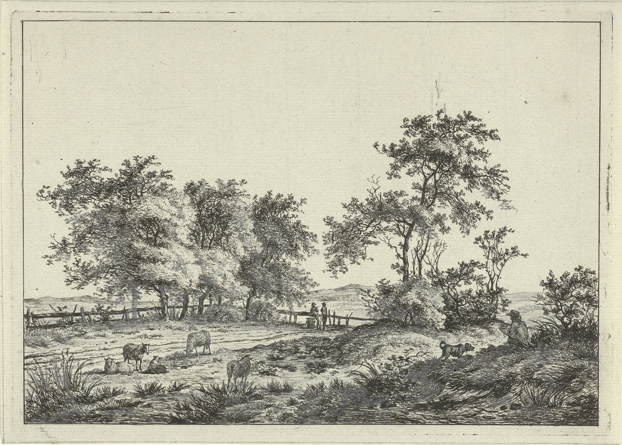 Landschaft mit Zeichner und Hund von Hermanus Fock