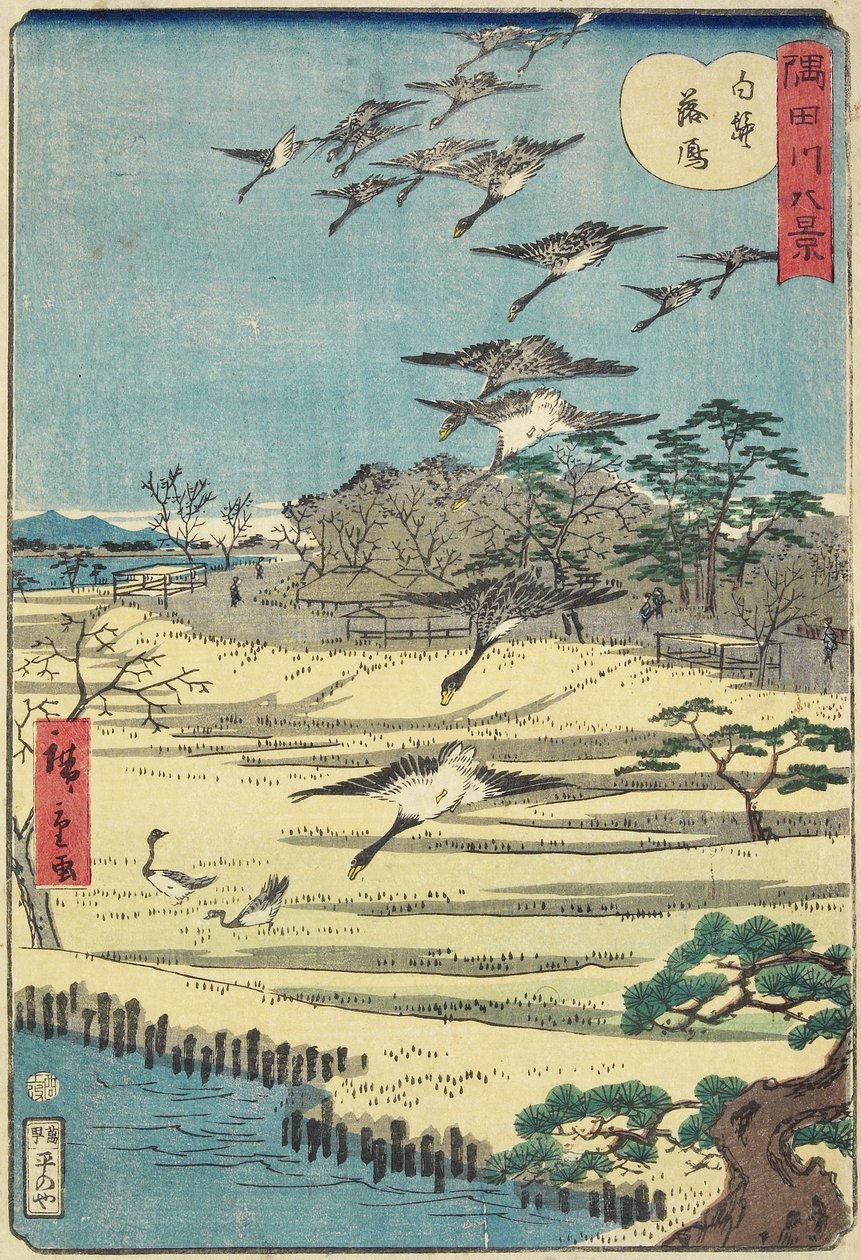 Heimkehrende Gänse in Shirahige, November 1861 von Hiroshige II