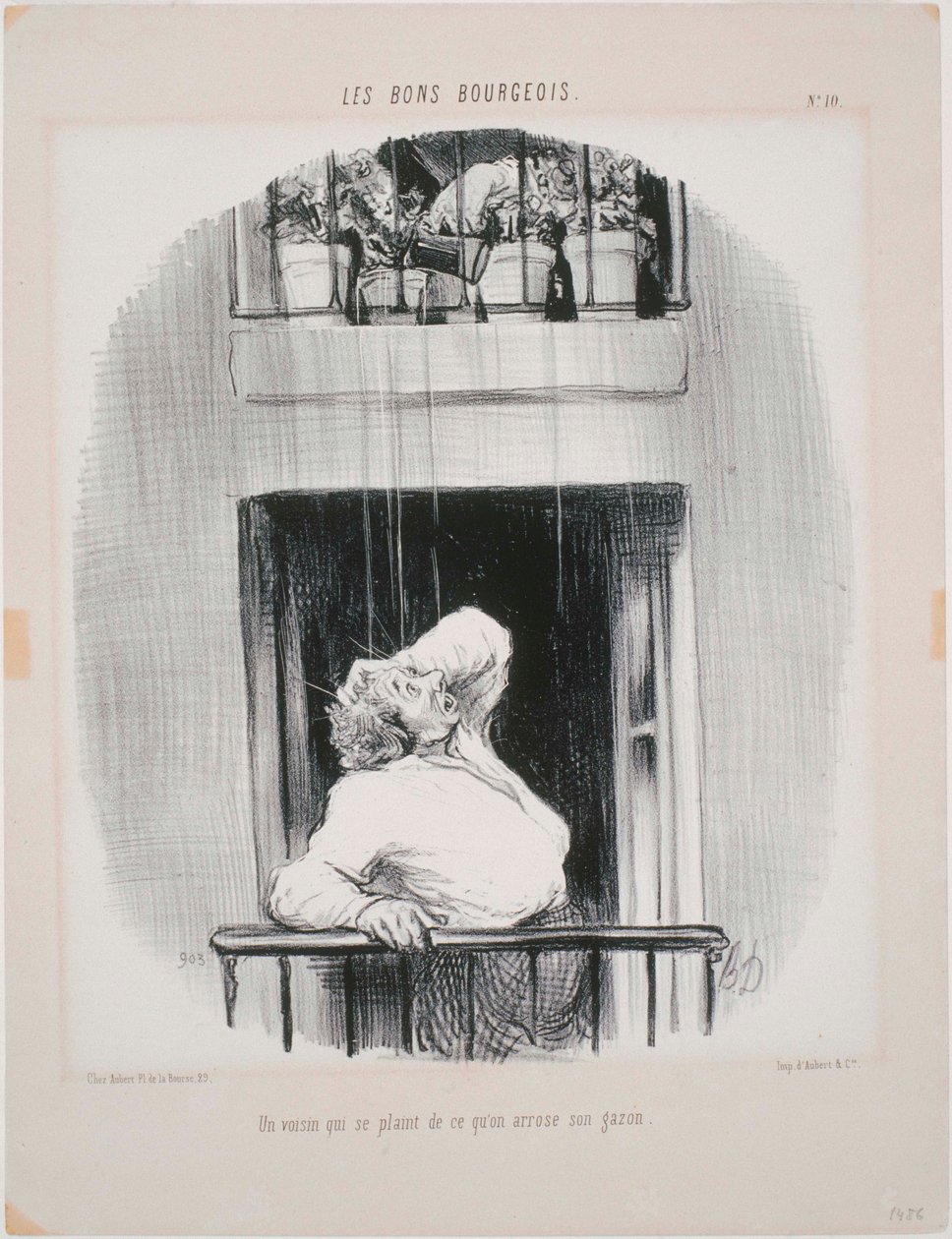 Die guten Bürger - Ein Nachbar, der sich beschwert, dass man gießt von Honoré Daumier