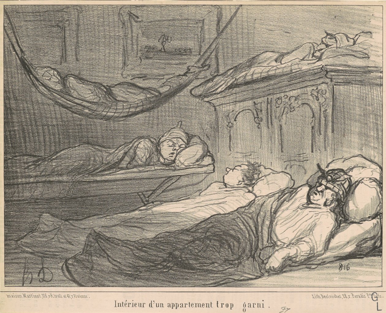 Das Innere einer zu vollgestopften Wohnung... von Honoré Daumier