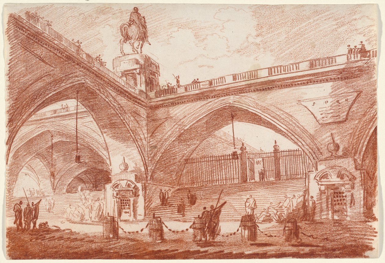 Architektonische Fantasie mit einer Triumphbrücke von Hubert Robert
