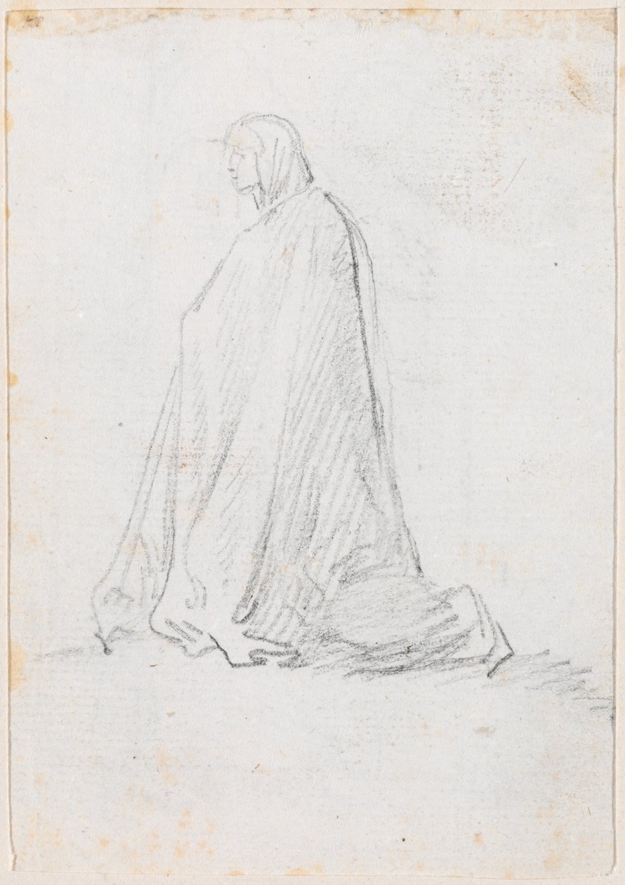 Kniende Figur in einer Kapuzenrobe (verso) von Hubert Robert