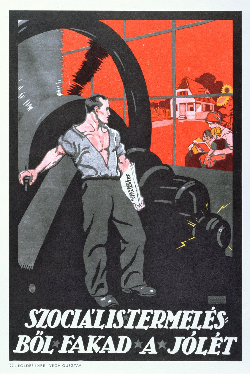 Wohlstand ist das Produkt sozialistischer Produktion, Plakat der ungarischen kommunistischen Revolution, 1919 von Imre Foeldes