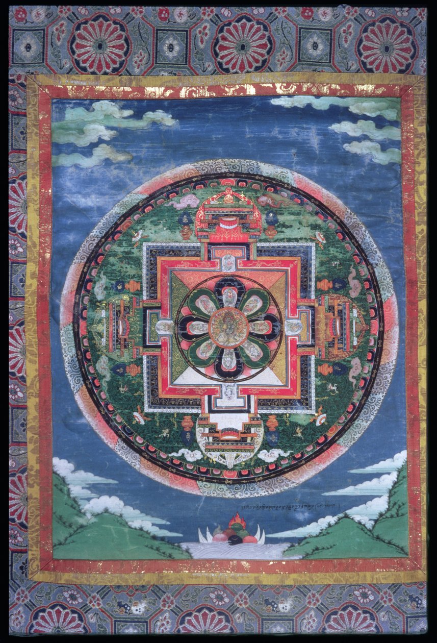 Der mystische Kreis von Phyag-rdor (Varjrapani) und die acht Schlangengottheiten mit vier Türhütern, Mandala Vajrapani, ca. 1849 von Indian School