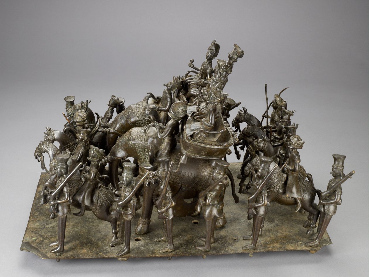 Der Zug des Königs von Oudh, der mit dem britischen Residenten auf Elefanten reitet, ca. 1820 von Indian School