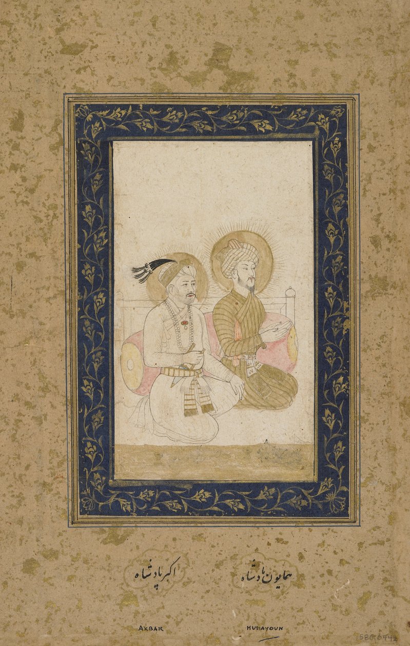 Humayun und Akbar, abgelöstes Albumblatt, ca. 1900 von Indian School