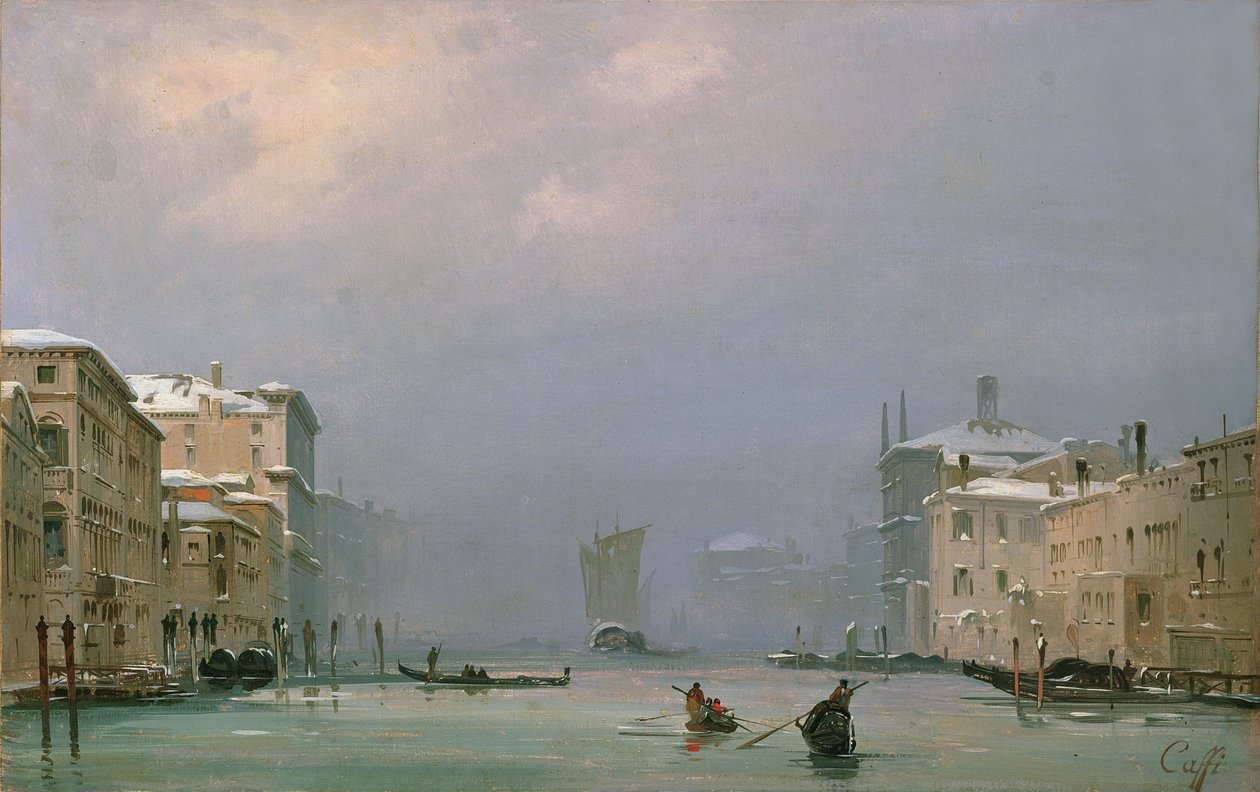 Großer Kanal mit Schnee und Eis, 1849 von Ippolito Caffi