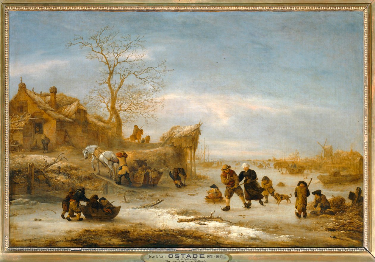 Gefrorener Kanal mit Schlittschuh laufendem Paar von Isaack Jansz van Ostade