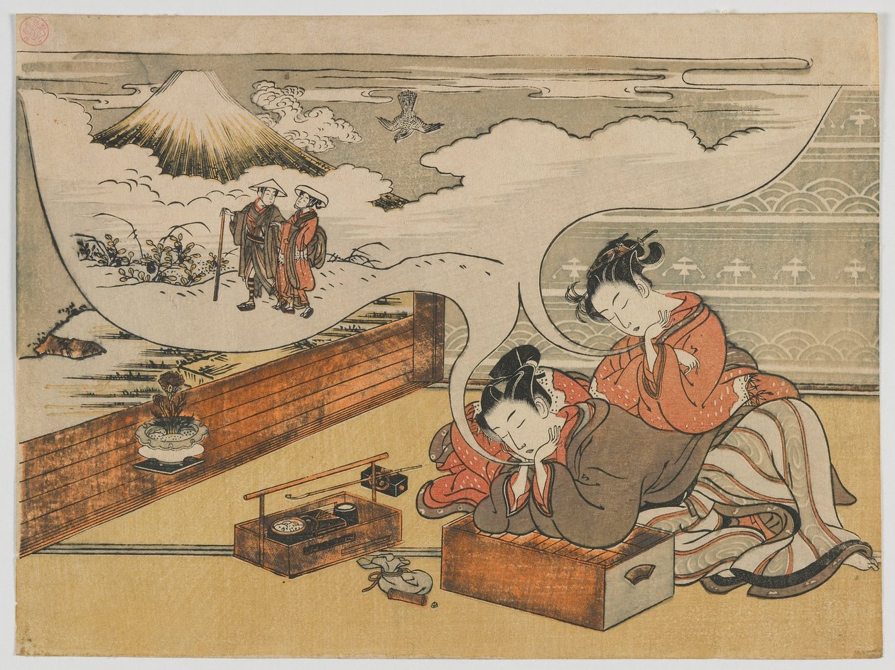 Träumen vom Spazierengehen in der Nähe des Fuji, Edo-Zeit, 1770-73 von Isoda Koryusai