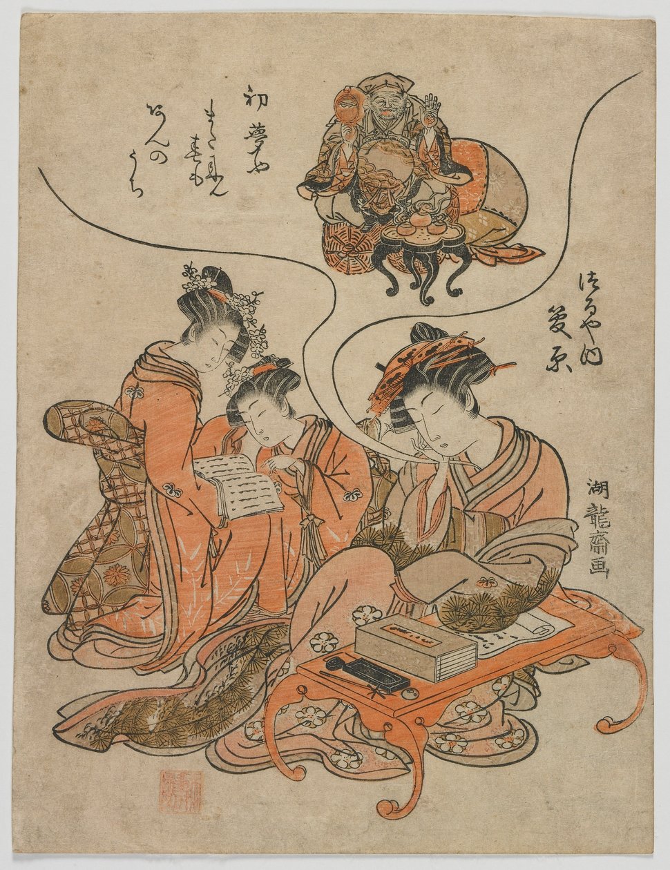 Die Kurtisane Sugawara von der Tsuruya träumt, Edo-Periode, ca. 1778 von Isoda Koryusai
