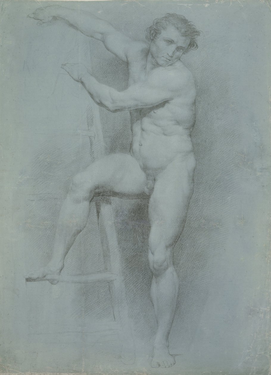 Männlicher Akt, der auf eine Leiter lehnt von Italian Pompeo Girolamo Batoni