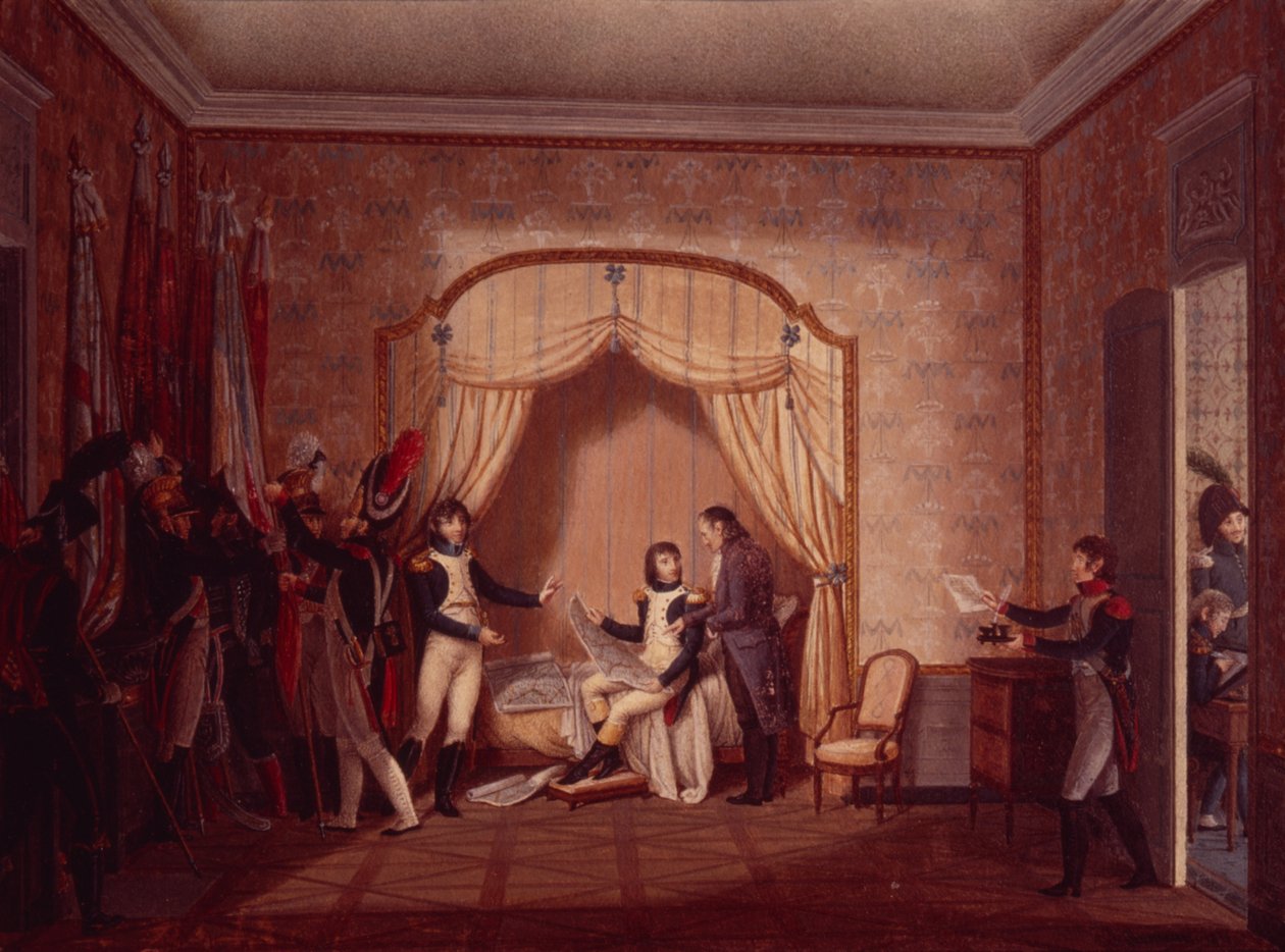 General de Marmont zeigt Bonaparte die erbeuteten Fahnen von Montenetto und Cossaria, 1796 von Italian School