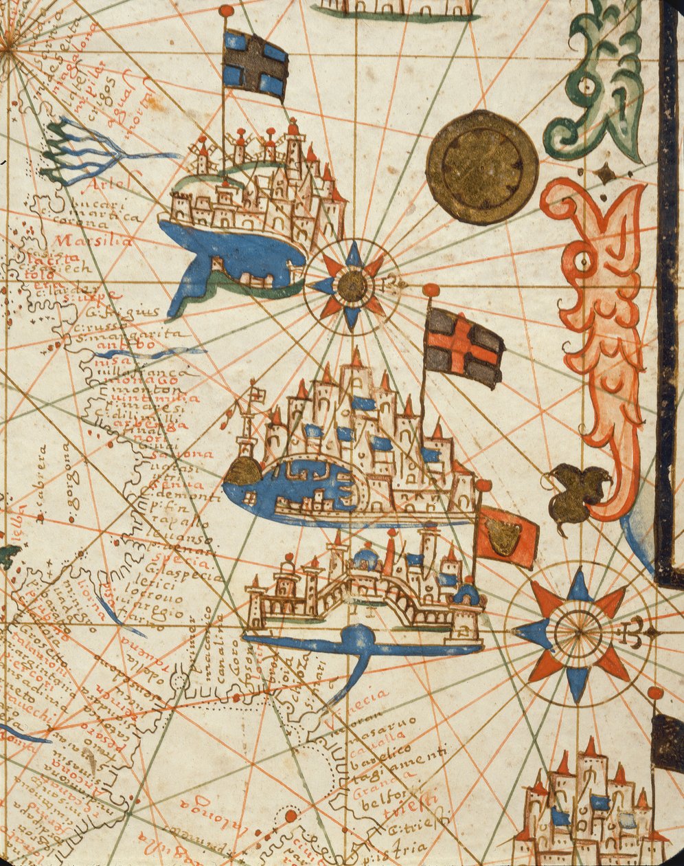 Marseille, Genua und Venedig, aus einem nautischen Atlas, 1646 (Detail) von Italian School