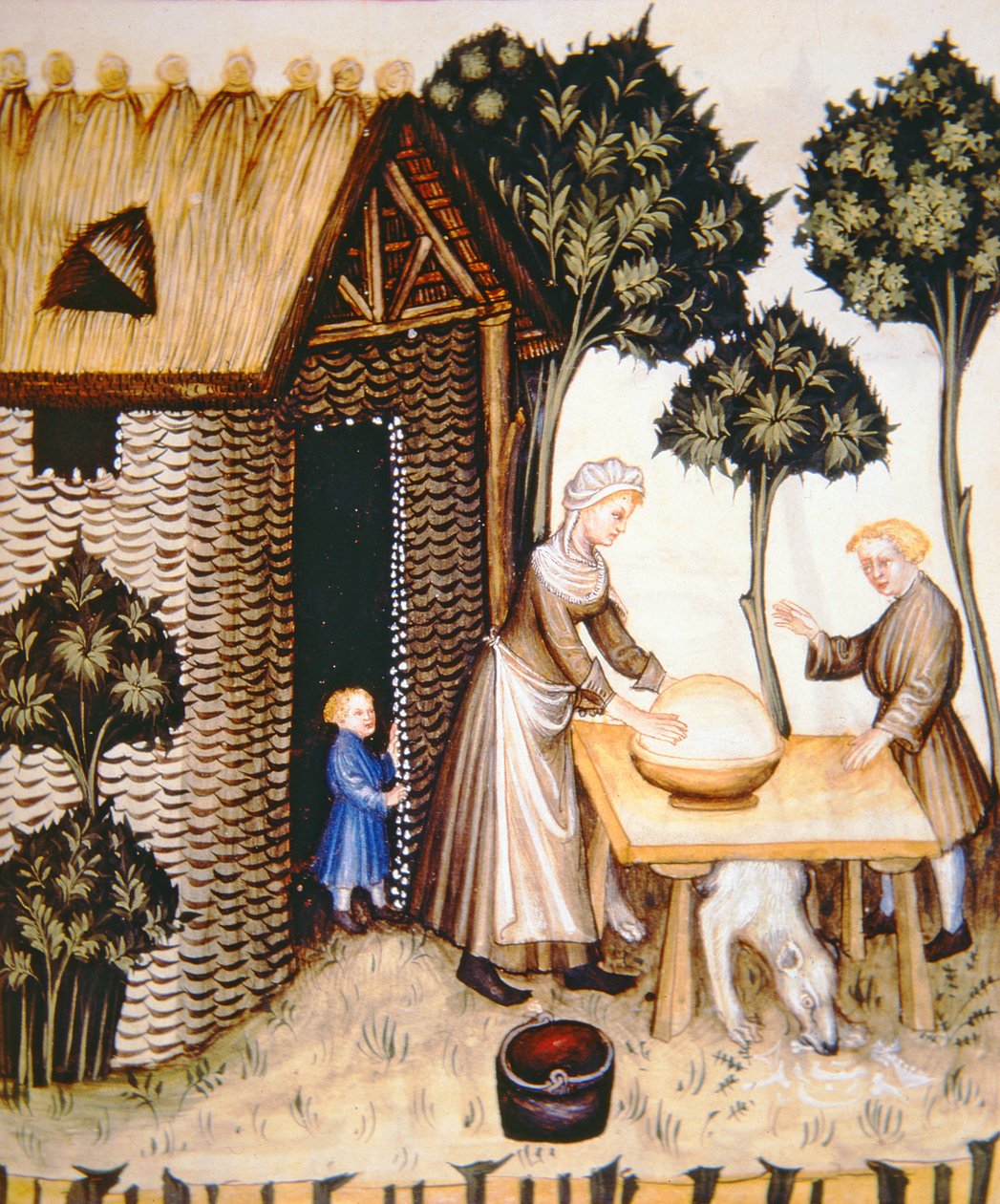 Nova 2644 fol.61r Zubereitung von Butter, aus Tacuinum Sanitatis von Italian School