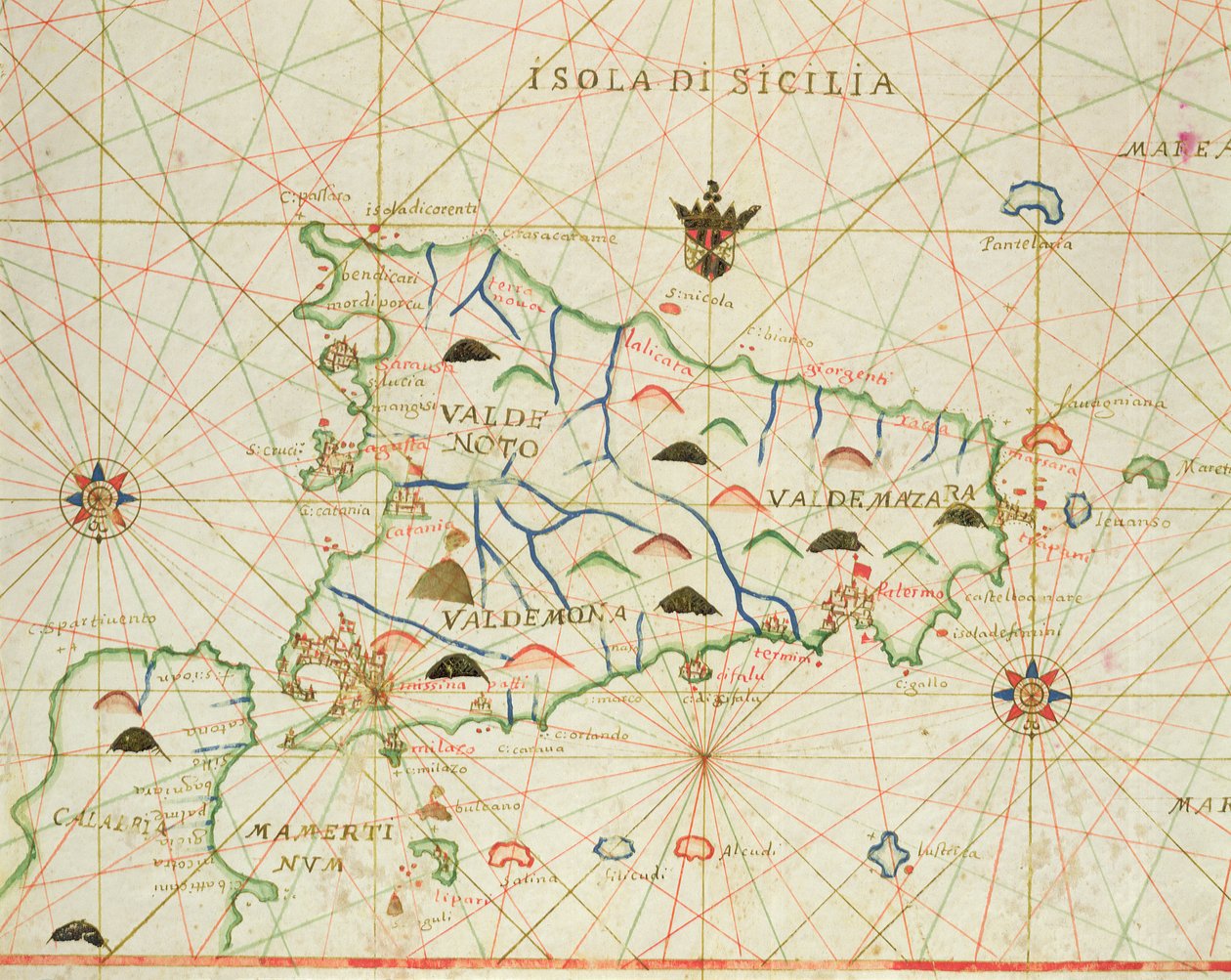 Sizilien und die Straße von Messina, aus einem nautischen Atlas, 1646 von Italian School