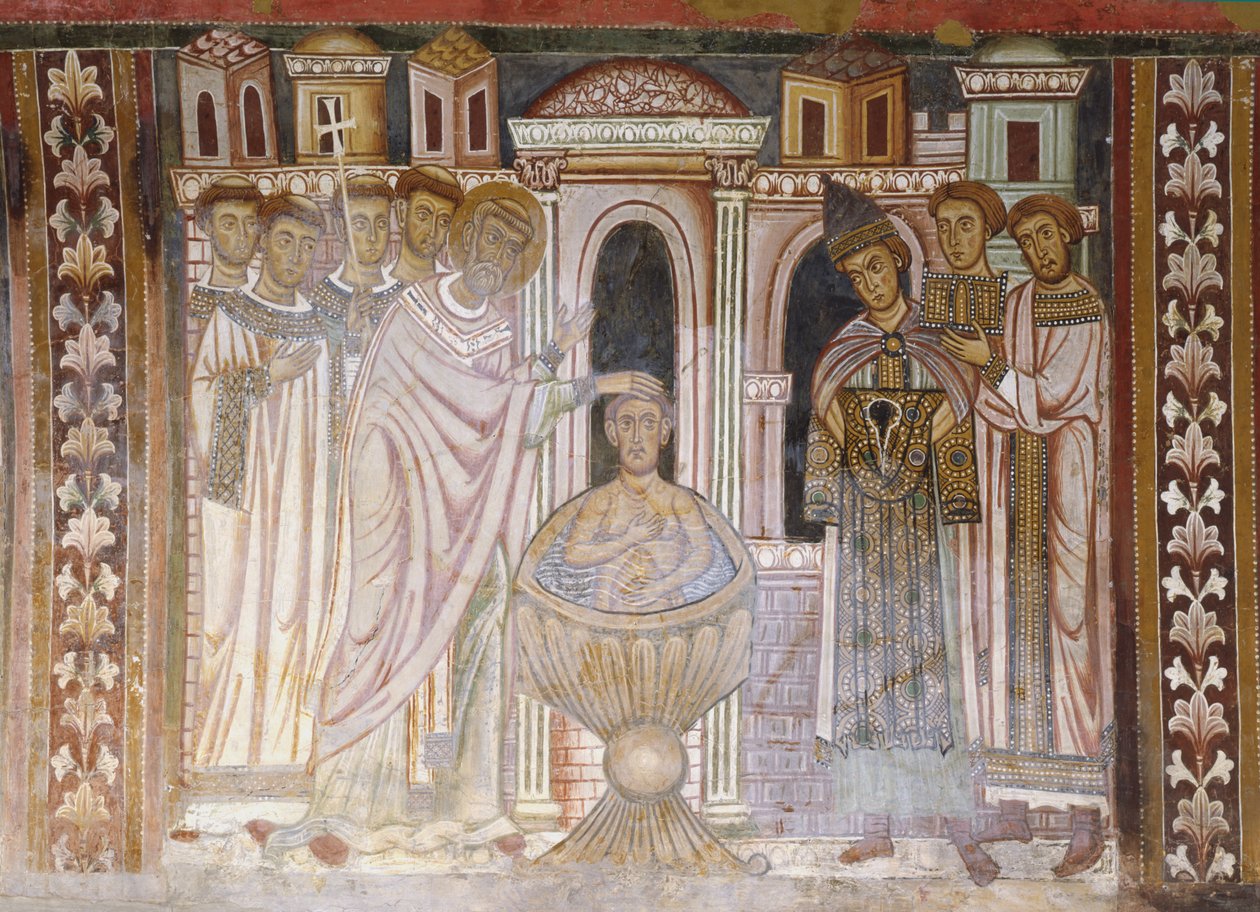 Taufe von Konstantin, die seine Lepra heilt von Italian School