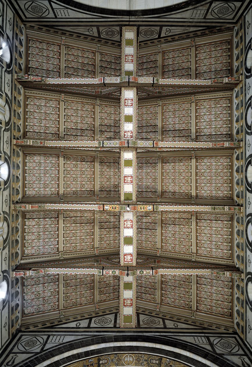 Ansicht der Holzbalkendecke von Italian School