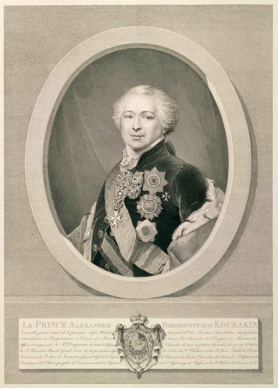 Porträt von Prinz Kurakin, graviert von Nikolai Iwanowitsch Utkin, 1812 von J.B. Renu