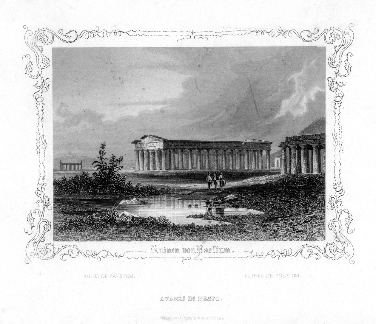 Ruinen von Paestum, Italien, 19. Jahrhundert von J. Poppel