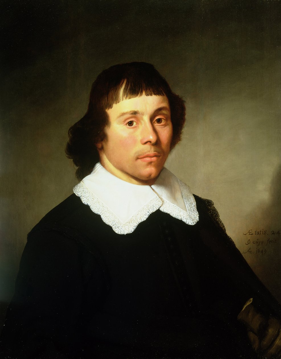 Porträt eines jungen Mannes in einem schwarzen Kostüm mit weißem Spitzenkragen von Jacob Gerritsz Cuyp