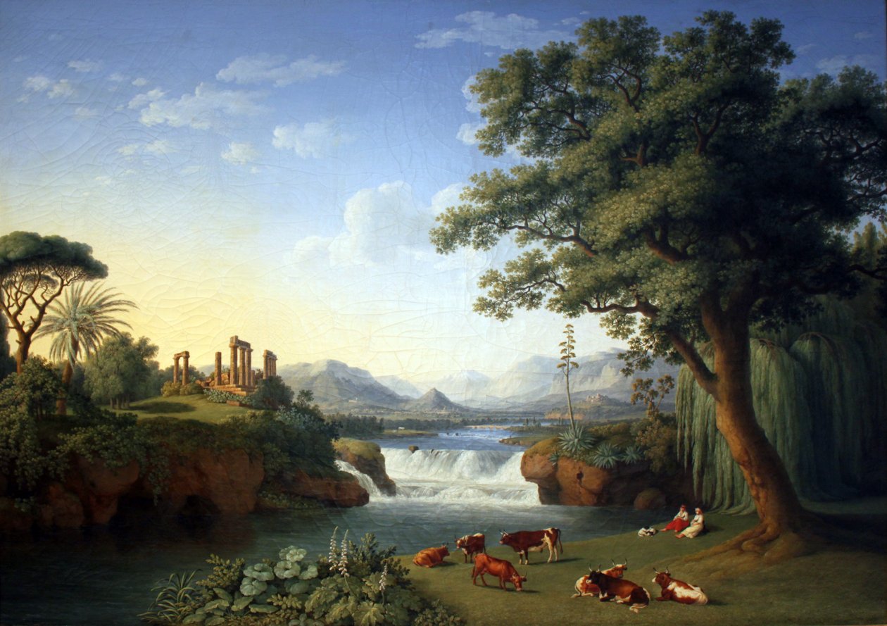 Ideallandschaft mit Juno-Tempel aus Agrigent von Jacob Philippe Hackert