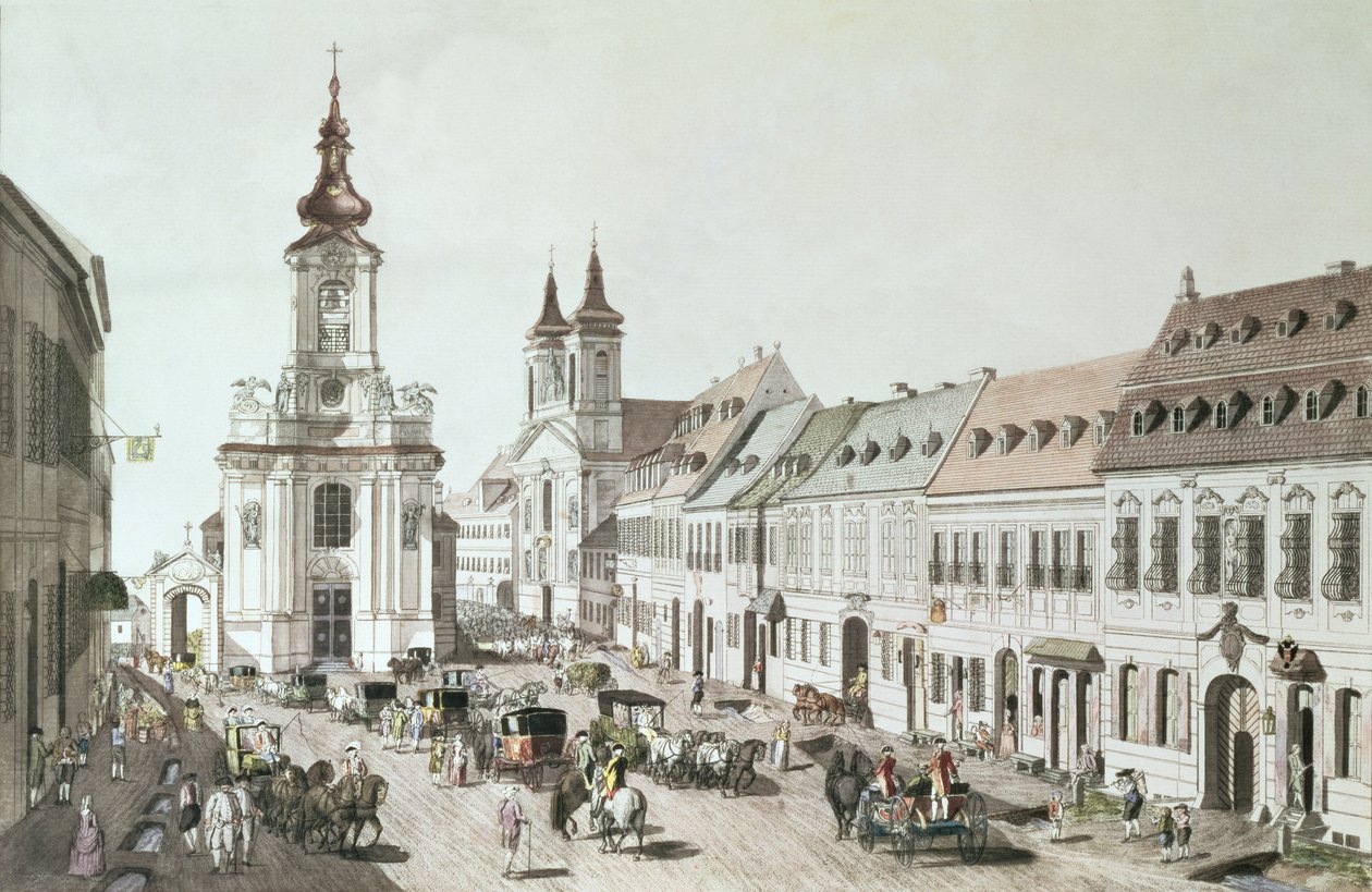 Die Pfarrkirche und der Friedhof von Fauxbourg, vom Künstler graviert von Jacob Ziegler