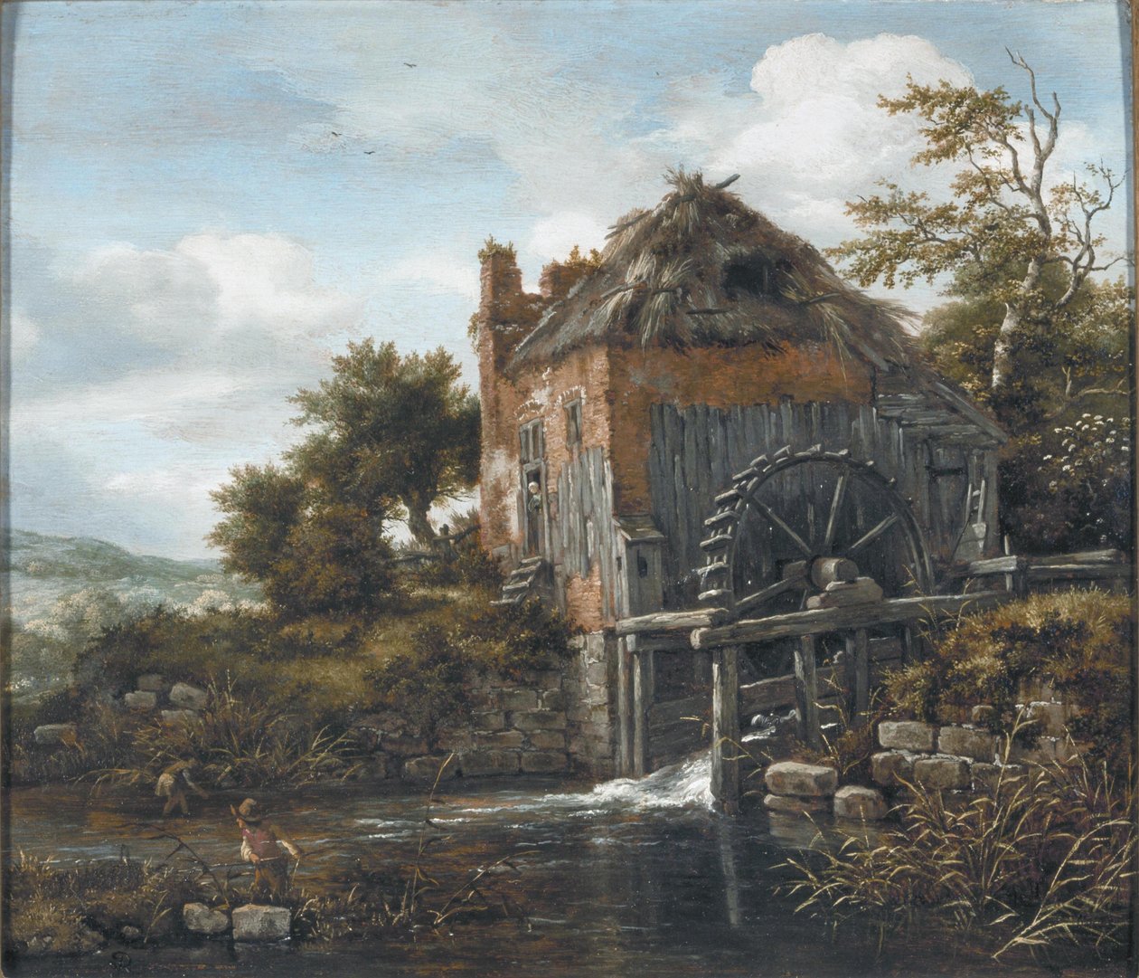 Landschaft mit einer Wassermühle und Männern beim Schilfschneiden von Jacob van Ruisdael