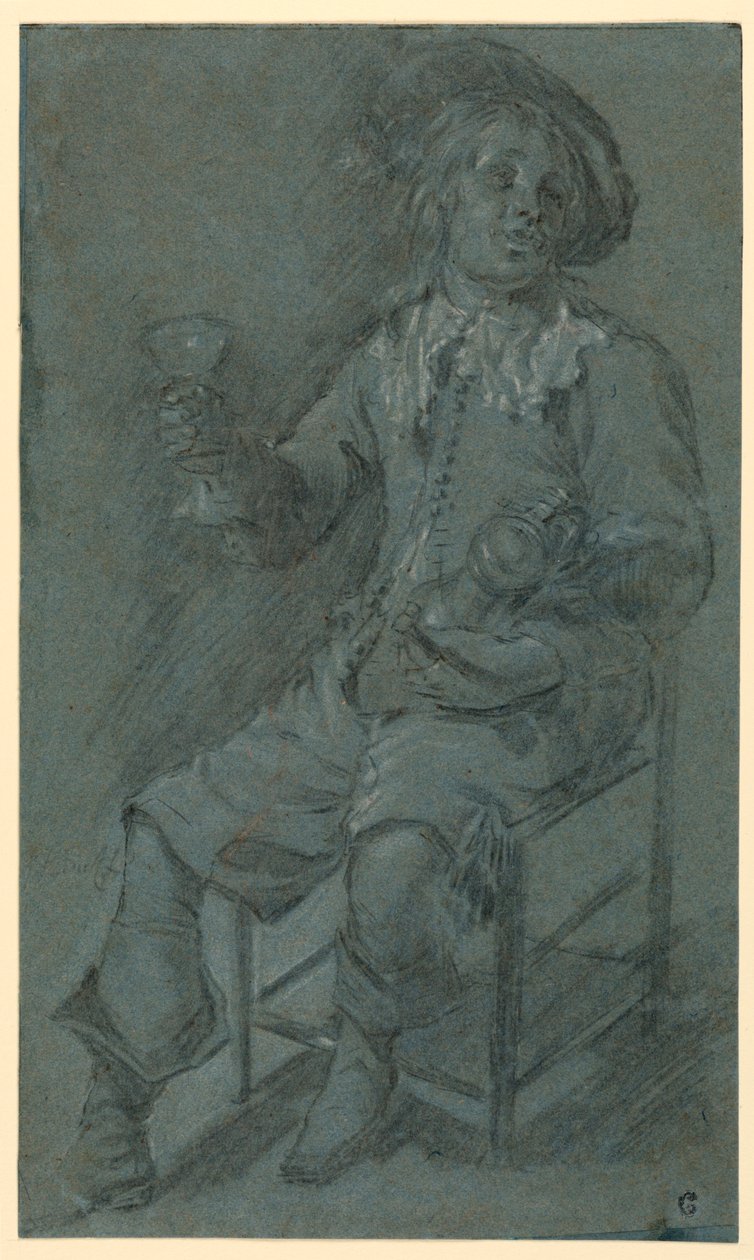 Sitzender Kavalier mit Weinglas, 1650–60 von Jacob Duck