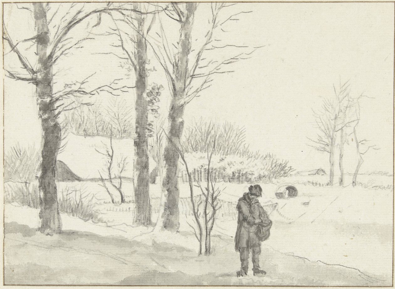 Schneelandschaft mit stehendem Mann von Jacob Ernst Marcus