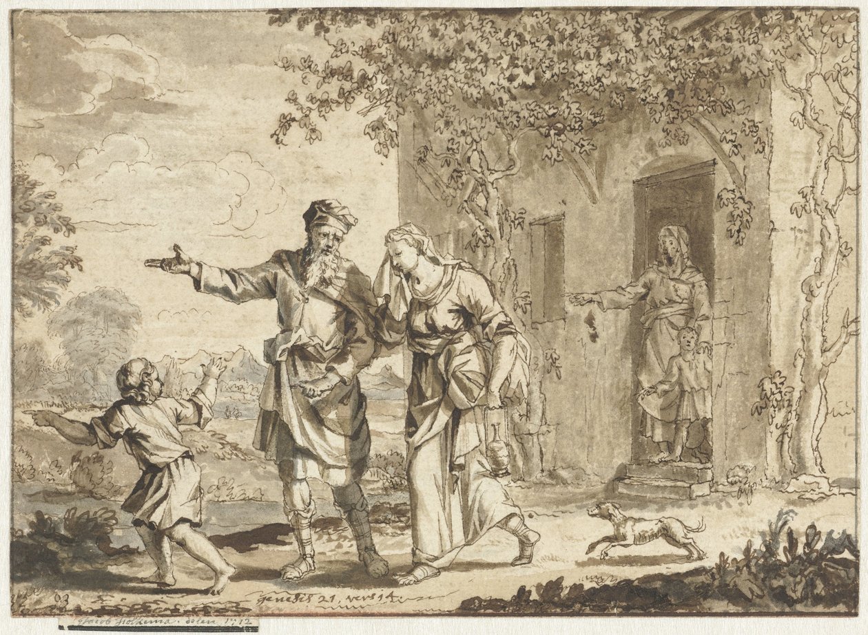 Abraham vertreibt Hagar und Ismael von Jacob Folkema