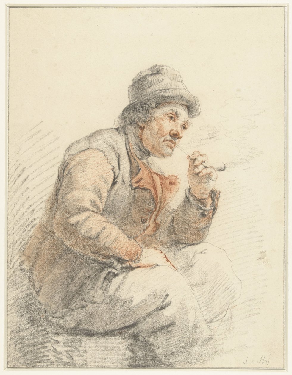 Sitzender, pfeiferauchender Bauer von Jacob van Strij
