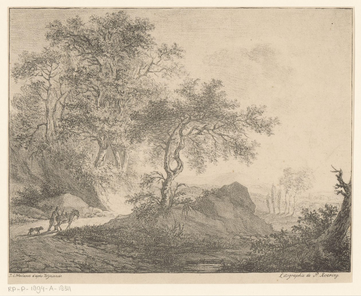 Eselstreiber in Berglandschaft von Jacobus Adrianus Weiland