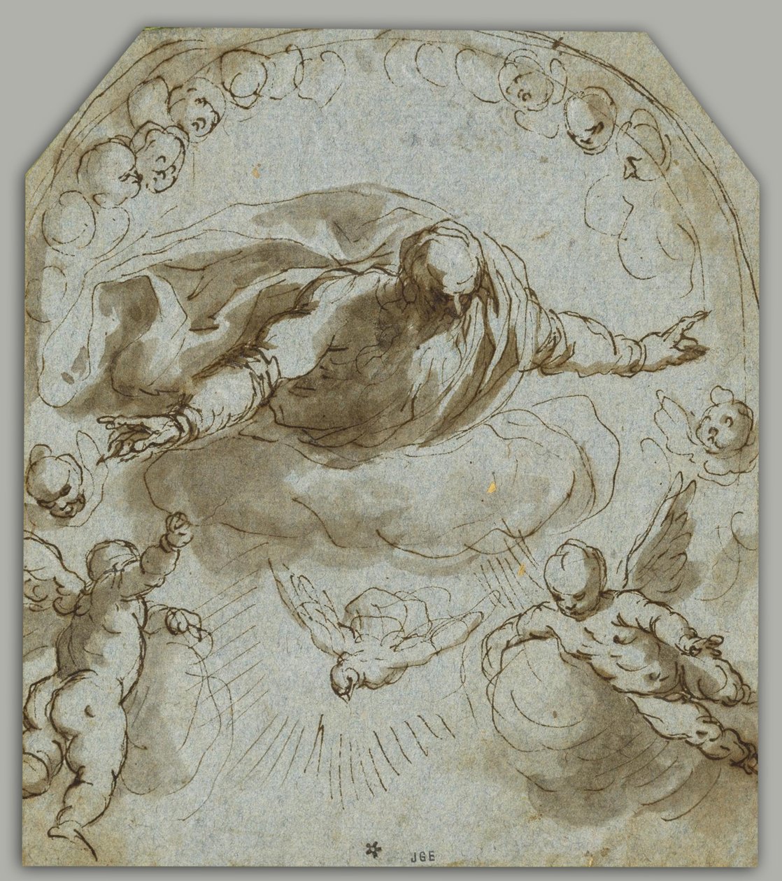 Gottvater mit der Taube, zwei Putti und einem Nimbus aus Cherubim von Jacopo Negretti
