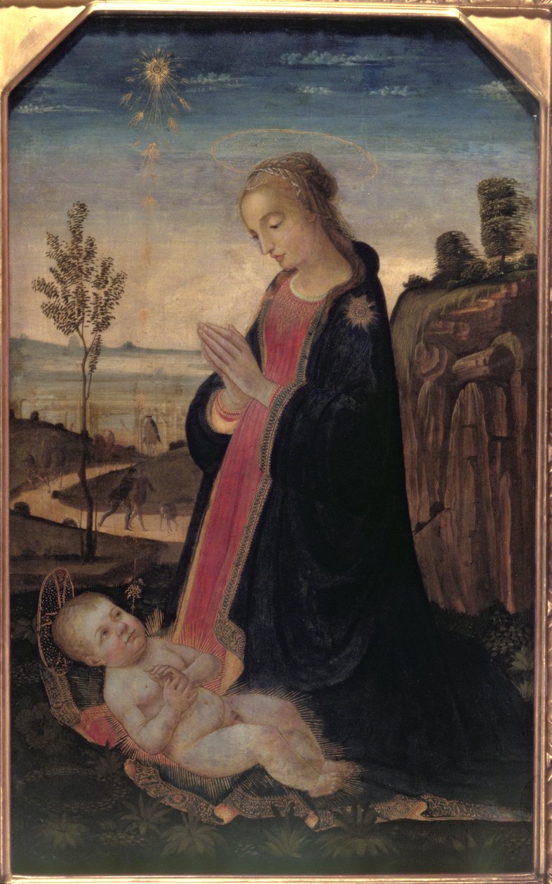 Madonna und Kind in einer Landschaft von Jacopo del Sellaio