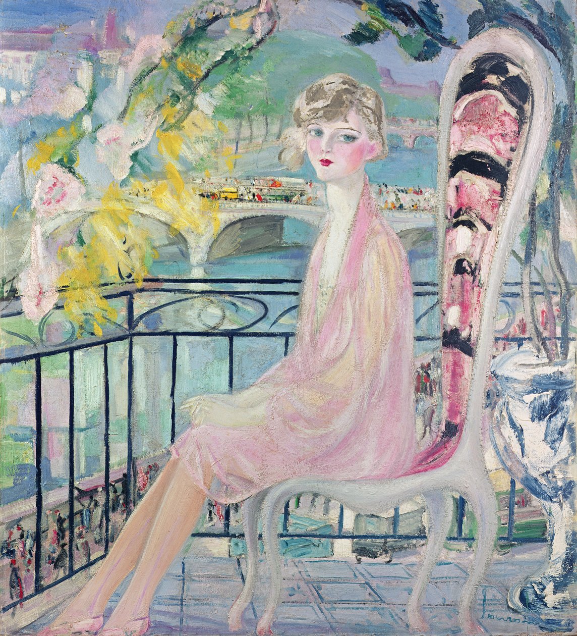 Porträt von Dolly Davis auf einem Balkon vor der alten Brücke von Alma von Jacqueline Marval