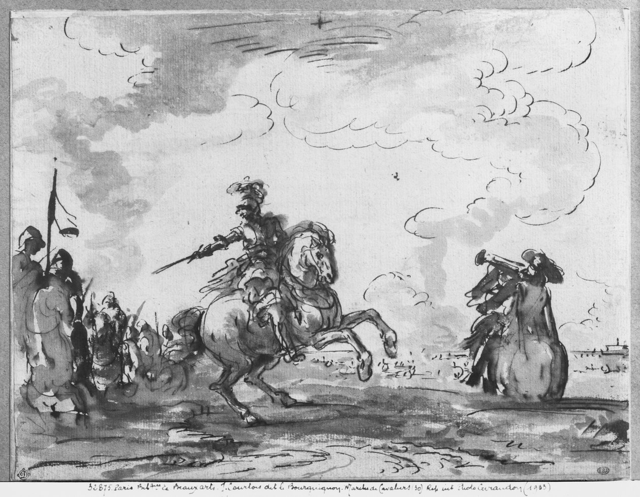 Kavaliersmarsch (Kreide, Feder und Tinte auf Papier) von Jacques Courtois